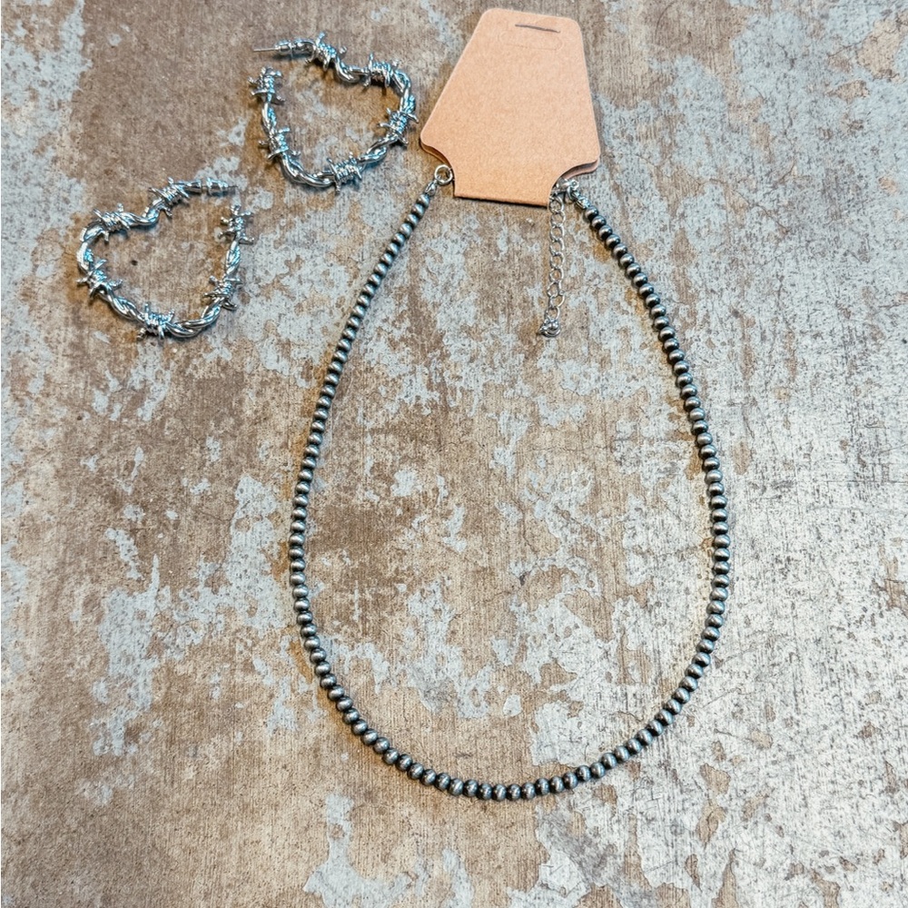 Elegant Silver Beaded Necklace and Earring Set